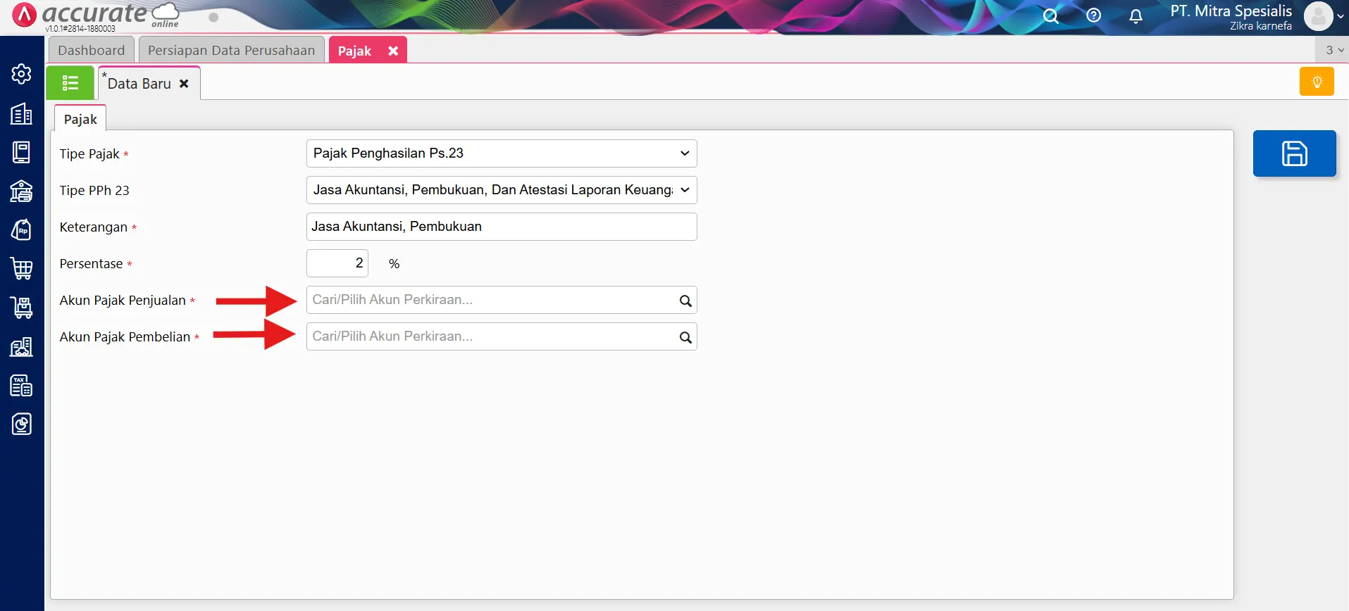 fitur pajak Accurate Online